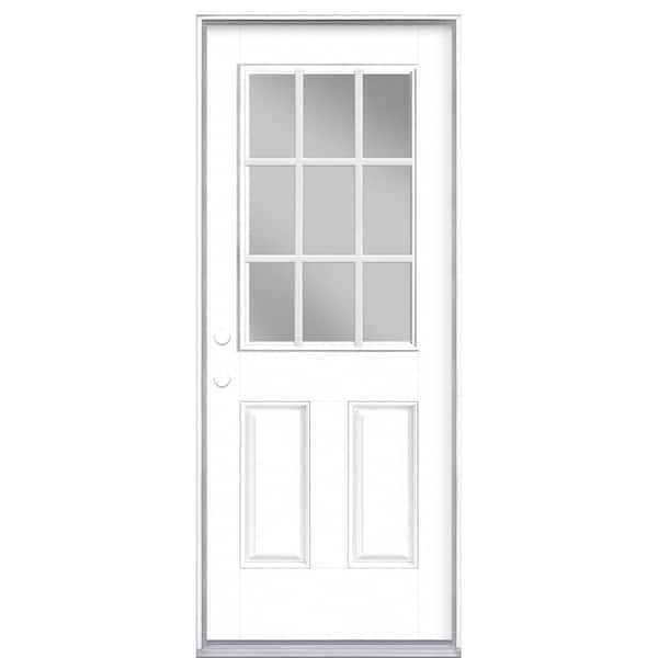 Masonite 32 in. x 80 in. 9 Lite Pure White Right-Hand Inswing Painted Smooth Fiberglass Prehung Front Exterior Door, Vinyl Frame