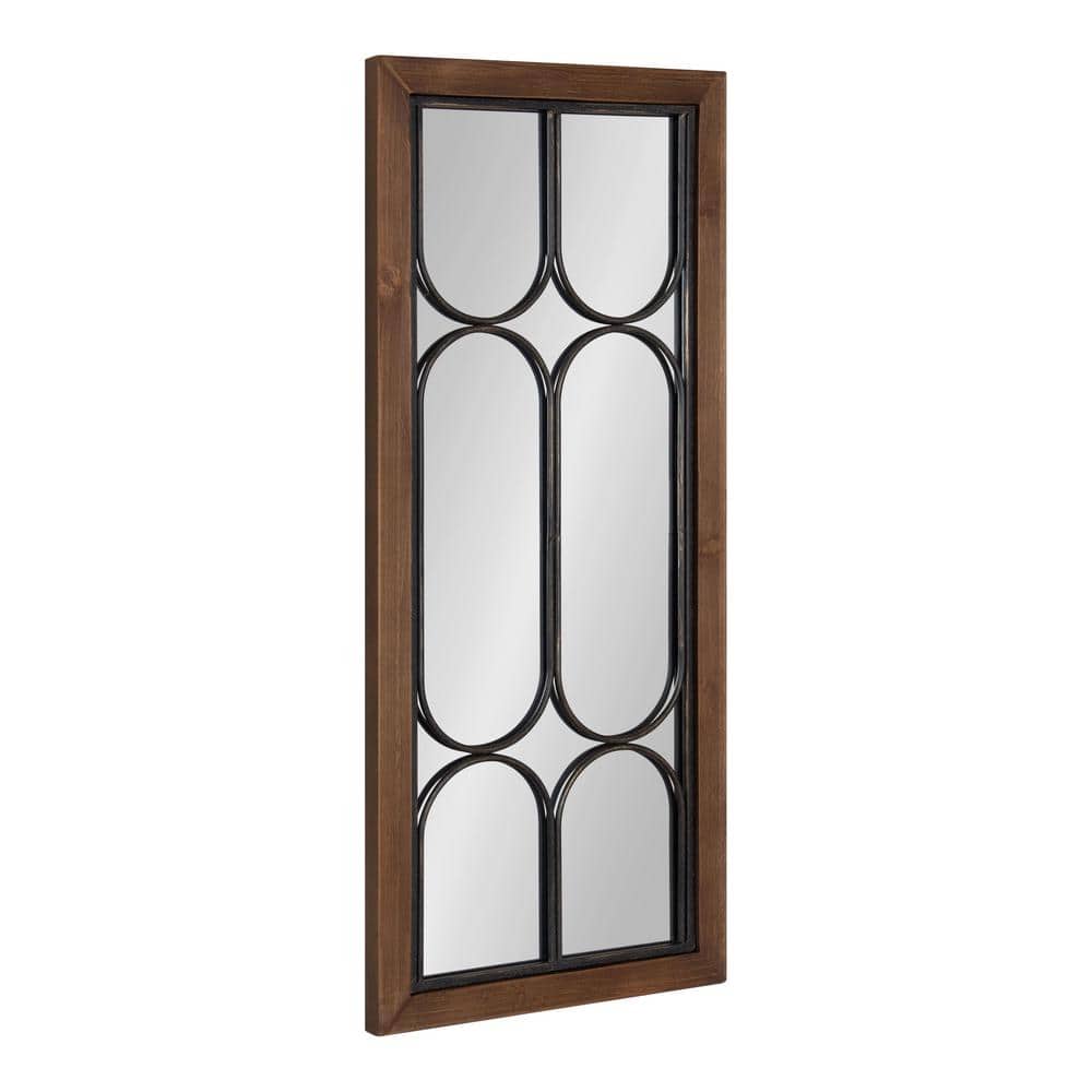 Spechett Walnut Brown Rectangular Wall Mirror with Iron Overlay
