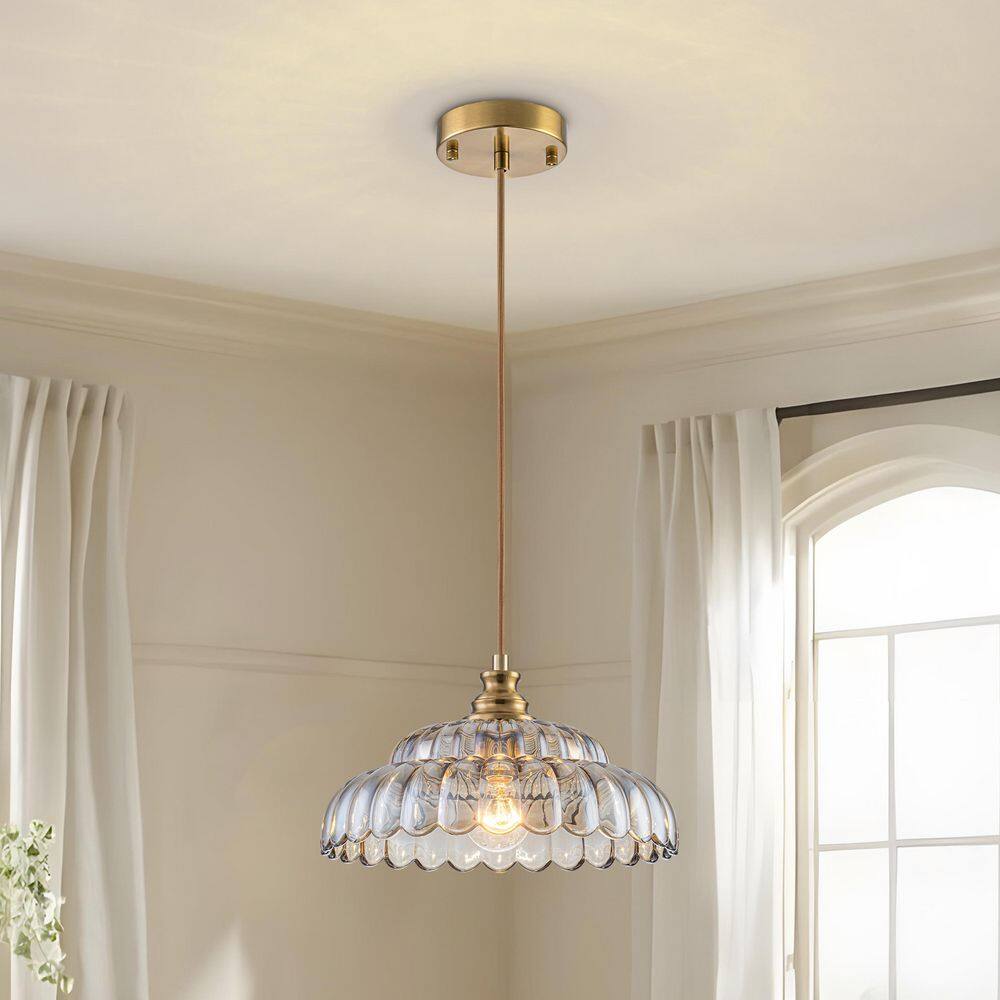 Petalia 1-Light Gold Modern Vintage Amber Scalloped Glass Dome Pendant Light price history on PriceWatchPro