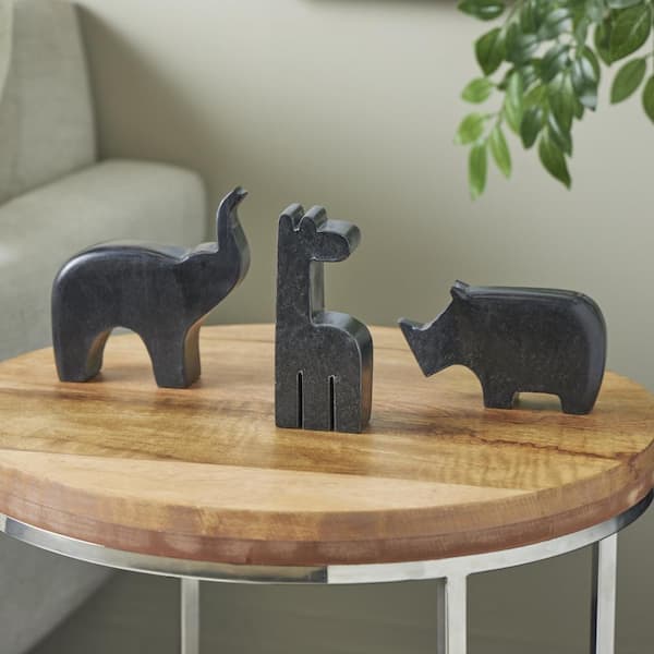 Black Marble Abstract Safari Animals Sculpture (Set of 3)