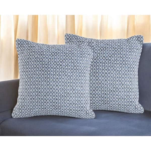 Blue Geometric Polyester 18 in. x 18 in. Throw Pillow Set of 2