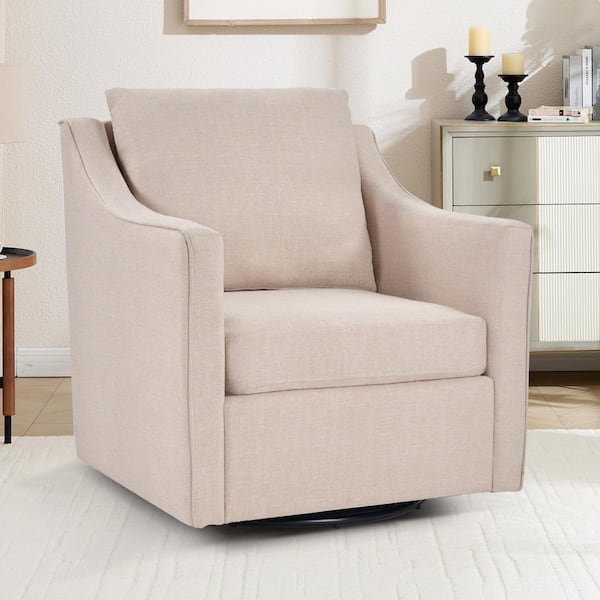 Rose Beige Linen Modern Club Chair (Set of 1) with Thick Padded Cushion and 360° Smooth Swivel Base