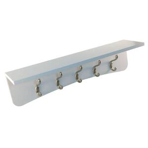 24 in. Hook Rack White Shelf with 5 Pewter Double Hooks