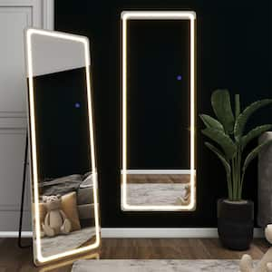 20 in. W x 63 in. H Modern Rectangle Aluminium Alloy Frameless Silver Full Length Mirror With Rounded Corner