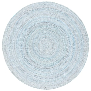 Braided Blue/Gray 3 ft. x 3 ft. Gradient Solid Color Round Area Rug