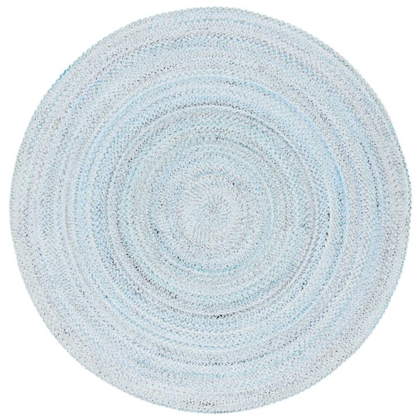 SAFAVIEH Braided Blue/Gray Doormat 3 ft. x 3 ft. Gradient Solid Color Round Area Rug