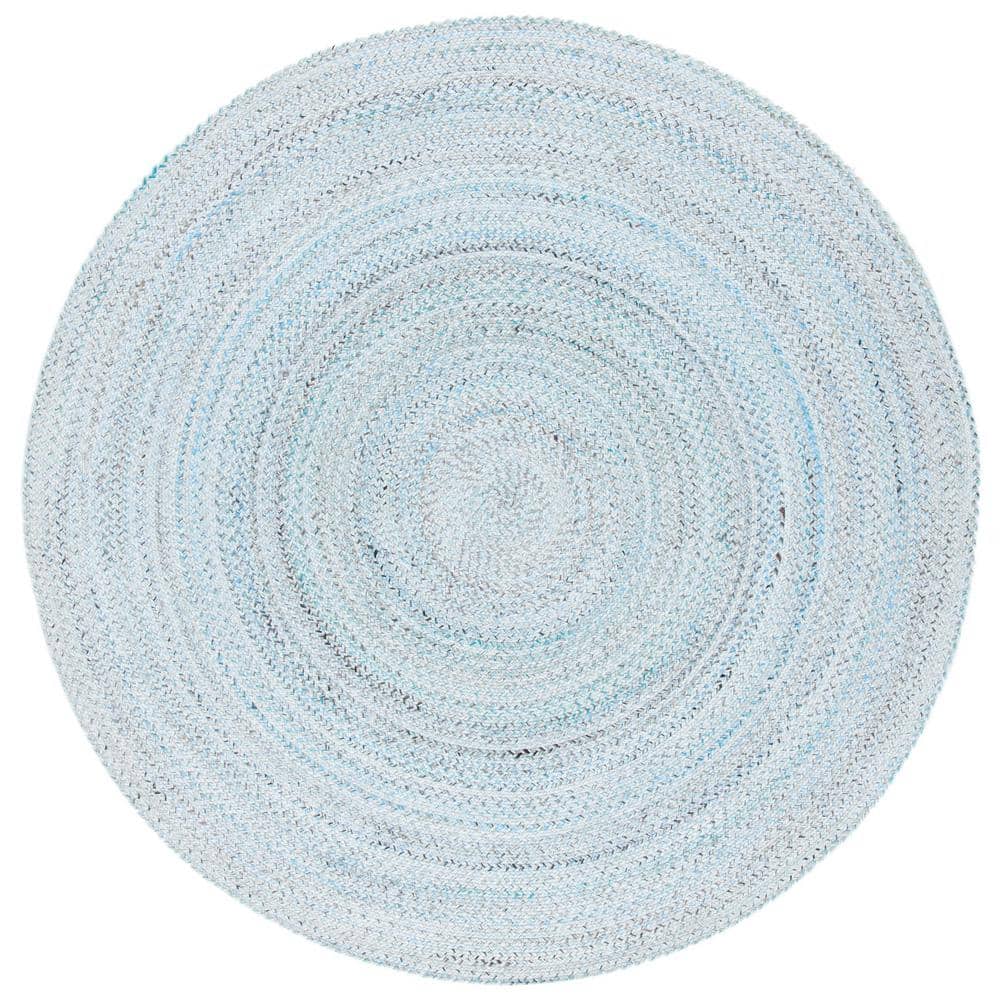 6' Round Blue and Gray Braided Synthetic Area Rug