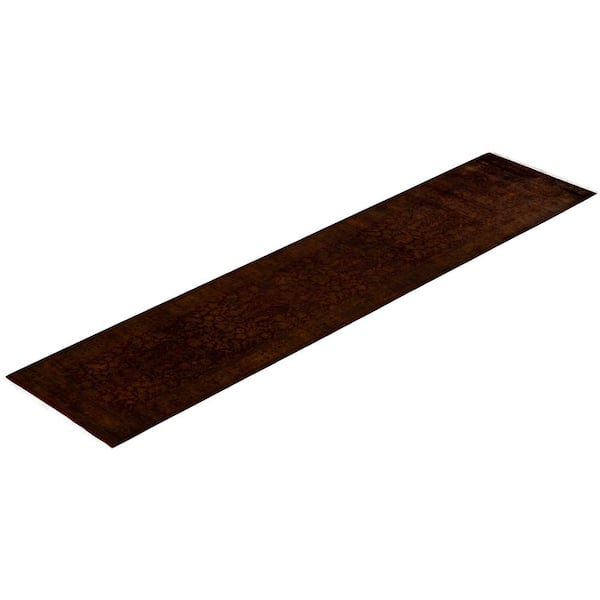 Overdyed Brown 2 ft. 5 in. x 10 ft. 1 in. Wool Indoor Area Rug