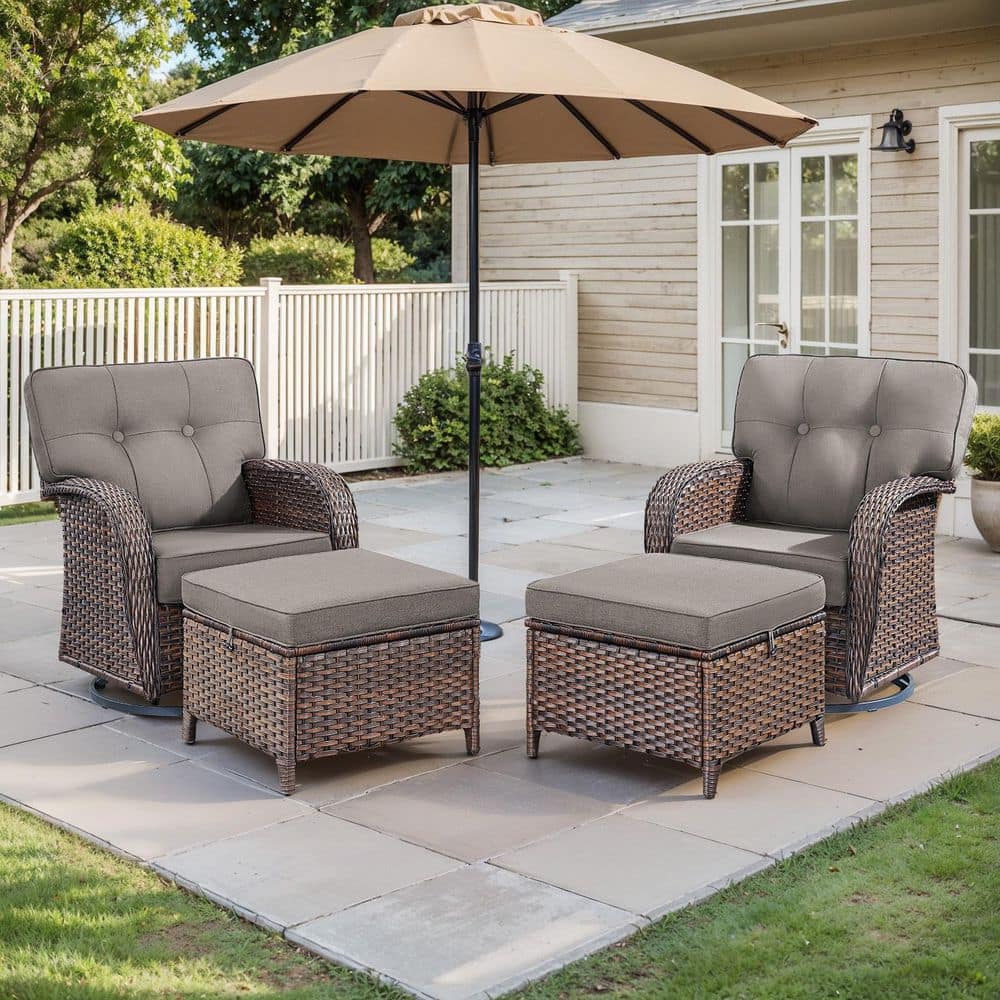 Brynn 4-Piece Brown Wicker Patio Rocking Chairs Outdoor Swivel Glider Lounge Chair with Gray Cushions and Ottomans price history on PriceWatchPro
