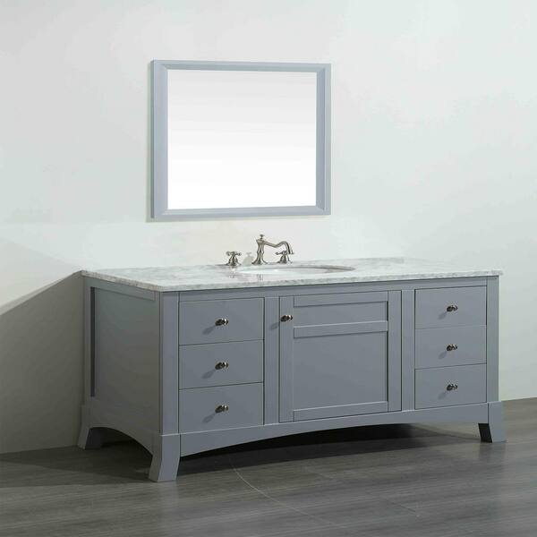 Eviva New York 24 in. W x 21.6 in. D x 32.6 in. H Bathroom Vanity in Gray with White Carrara Marble Top with White Sink