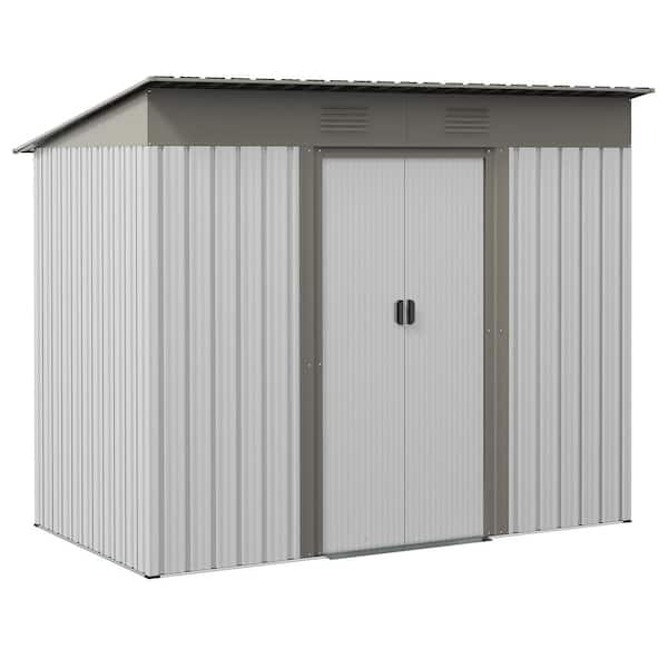 Unbranded 7 ft. W x 4 ft. D Metal Storage Shed with Double Sliding Doors, Garden Tool House, 2 Air Vents, White(28 sq. ft.)
