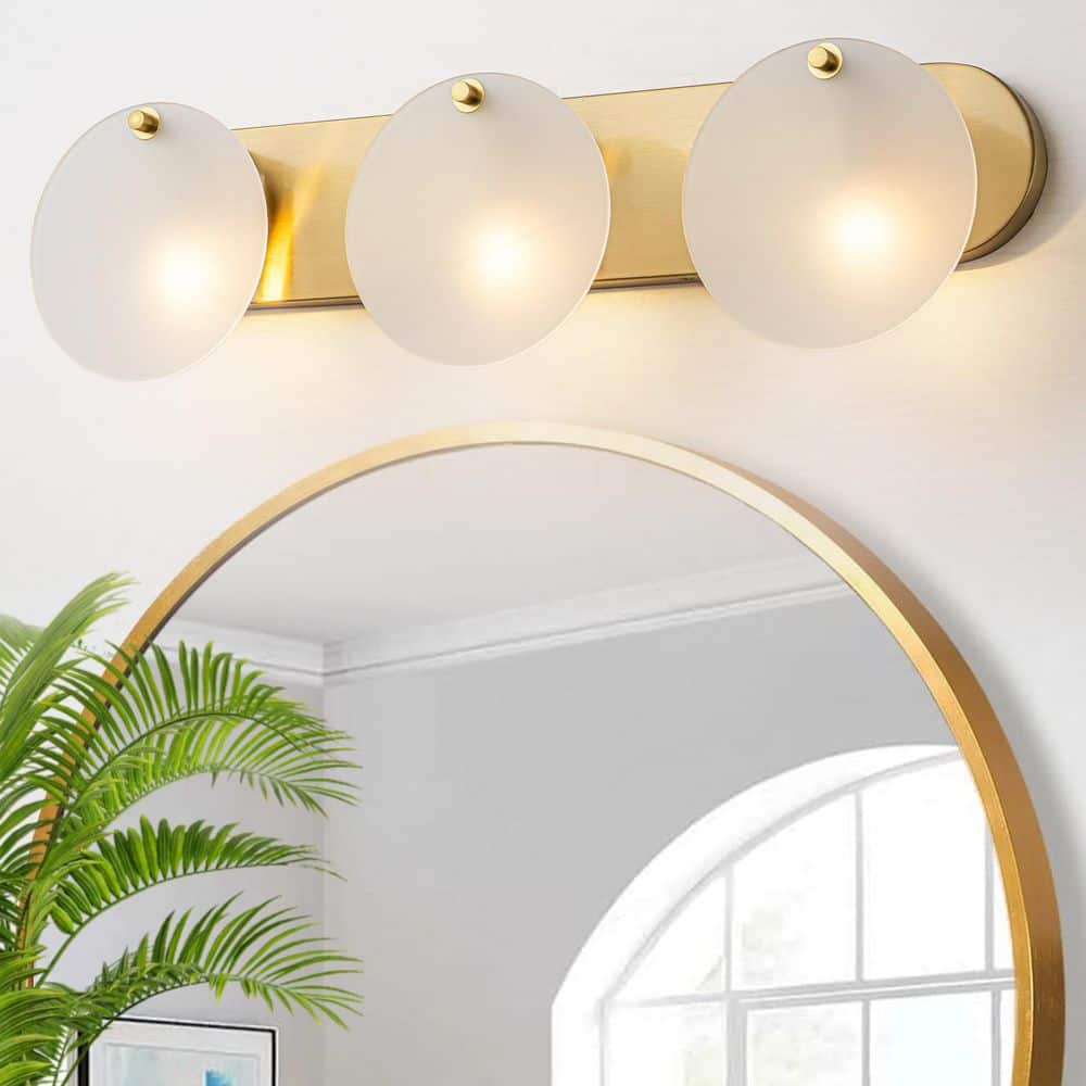 24 in. 3-Light Modern Gold Linear Vanity Light with Round Frosted Glass Shades, Bathroom price history on PriceWatchPro