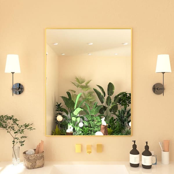 Sylanor 24 in. W x 30 in. H Rectangular Framed Wall Bathroom Vanity Mirror in Brushed Gold