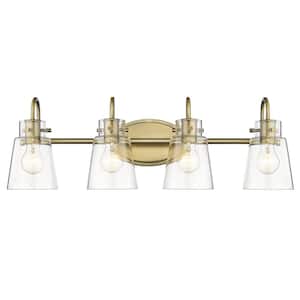 Bristow 28.5 in. 4-Light Antique Brass Vanity Light with Clear Glass