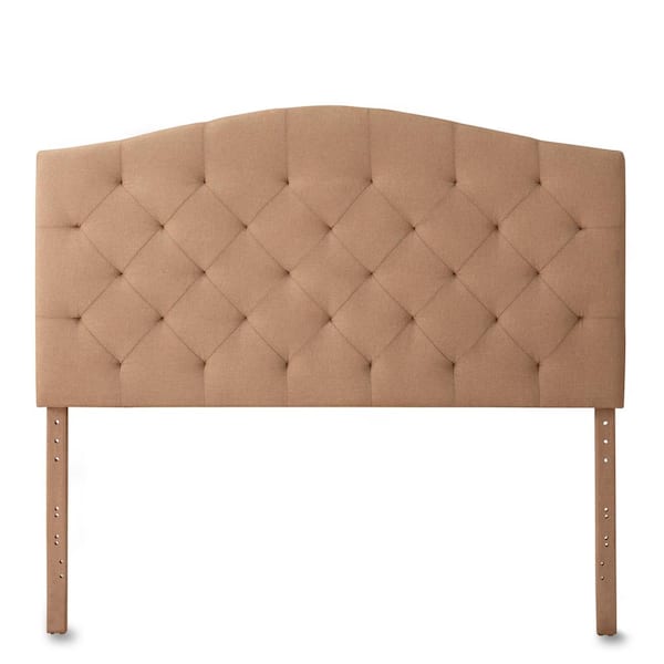 Brookside Liza Curved Edge Beige Upholstered Queen Headboard with Buttonless Diamond Tufting