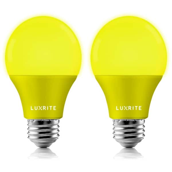 LUXRITE 60-Watt Equivalent A19 Bug LED Light Bulb Yellow Light Bulb (2-Pack)