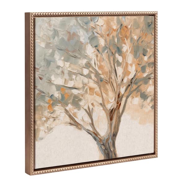 Kate and Laurel Rustic Mediterranean Tree Framed Canvas Wall Art 1-Piece Gold Framed Canvas Art Print, 22.00 in. x 22.00 in.