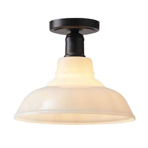 Industrial Farmhouse 11 in. 1-Light Indoor White Semi-Flush Mount Ceiling Light with Glass Shade
