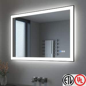 48 in. W x 32 in. H Rectangular Framed LED Anti-Fog Wall Bathroom Vanity Mirror in Black with Backlit and Front Light