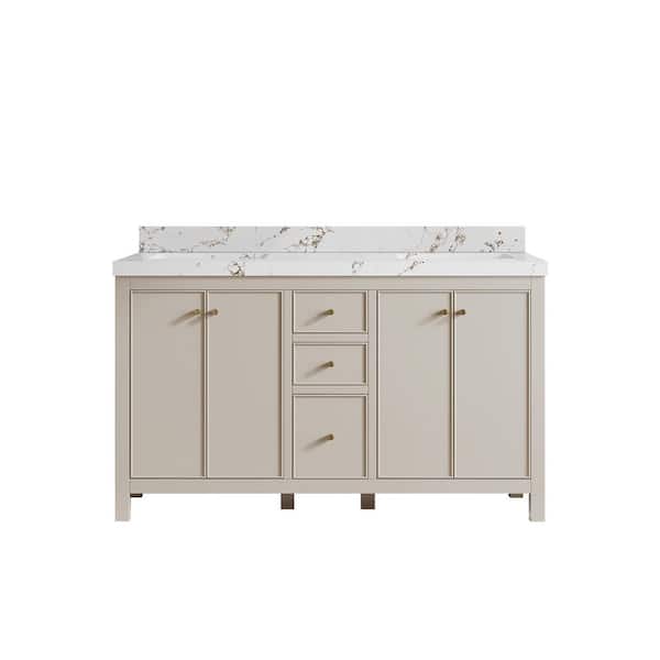 Willow Collections Chicago 60 in. Double Sink Freestanding Fine Grain Bath Vanity with Viola Brown Qt. Top Unassembled