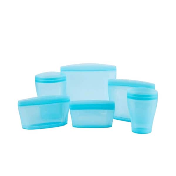 Adrinfly 6-Piece Reusable Silicone Zip Food Storage Container Set with Leak-Proof Design, Microwave & Dishwasher Safe, White