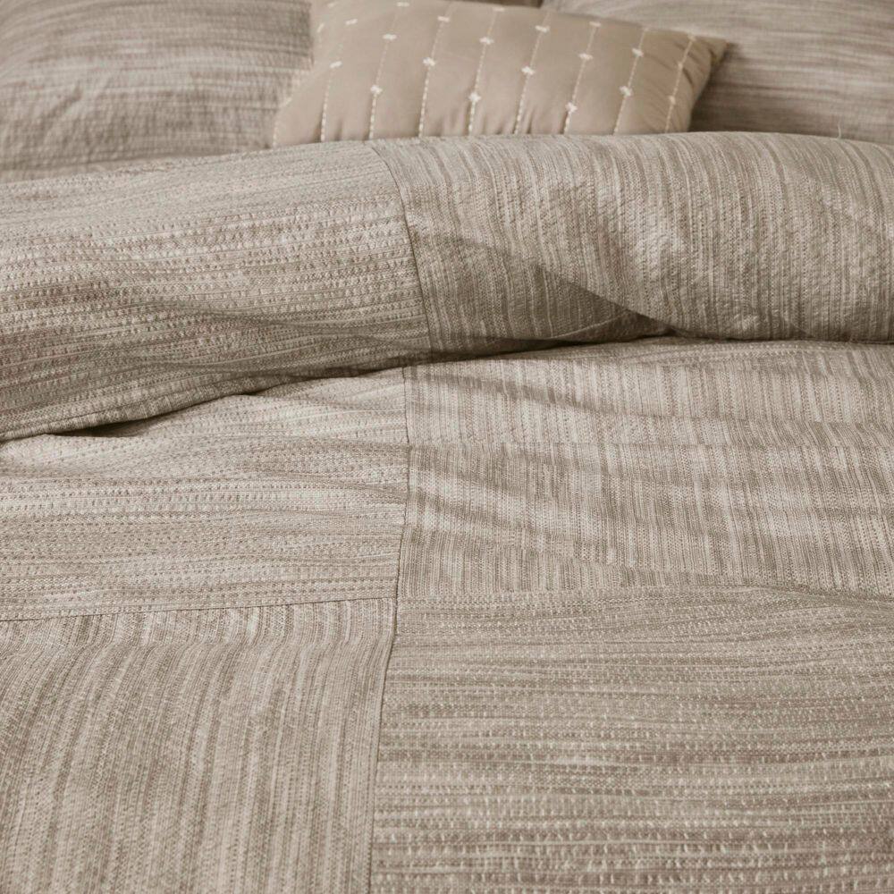 Taupe Queen Reversible Microfiber Comforter Set with Decorative Pillows