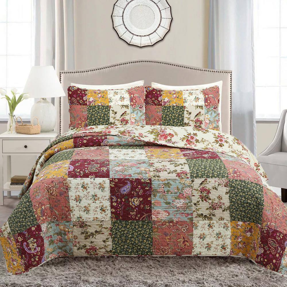 Queen Multicolor Floral Paisley Patchwork Cotton Quilt Set