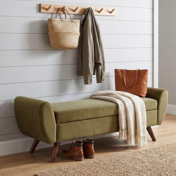 Light Sage Green Velvet 60 in. Bedroom Bench Backless with Storage and Wood Legs
