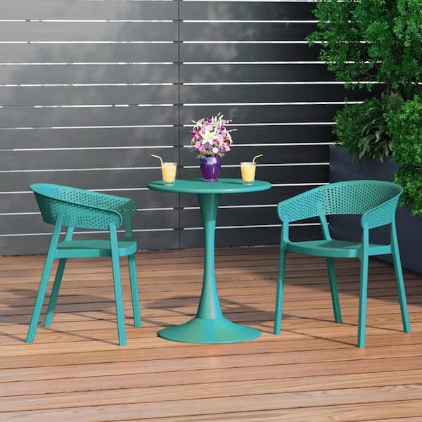 Frond and Form Outdoor Patio Poly Plastic Stacking Curved Back Dining Armchair (Set of 2), Turquoise