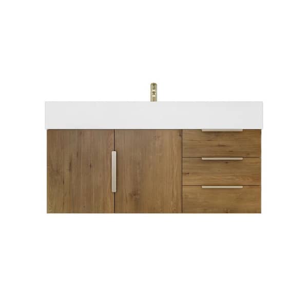 Bethany 42 in. W x 20 in. D x 22 in. H Single Sink Floating Bath Vanity in Oak with White Acrylic Top