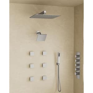 Thermostatic Valve 15-Spray 16 in. x 6 in. Wall Mount Dual Shower Head and Handheld Shower in Brushed Nickel