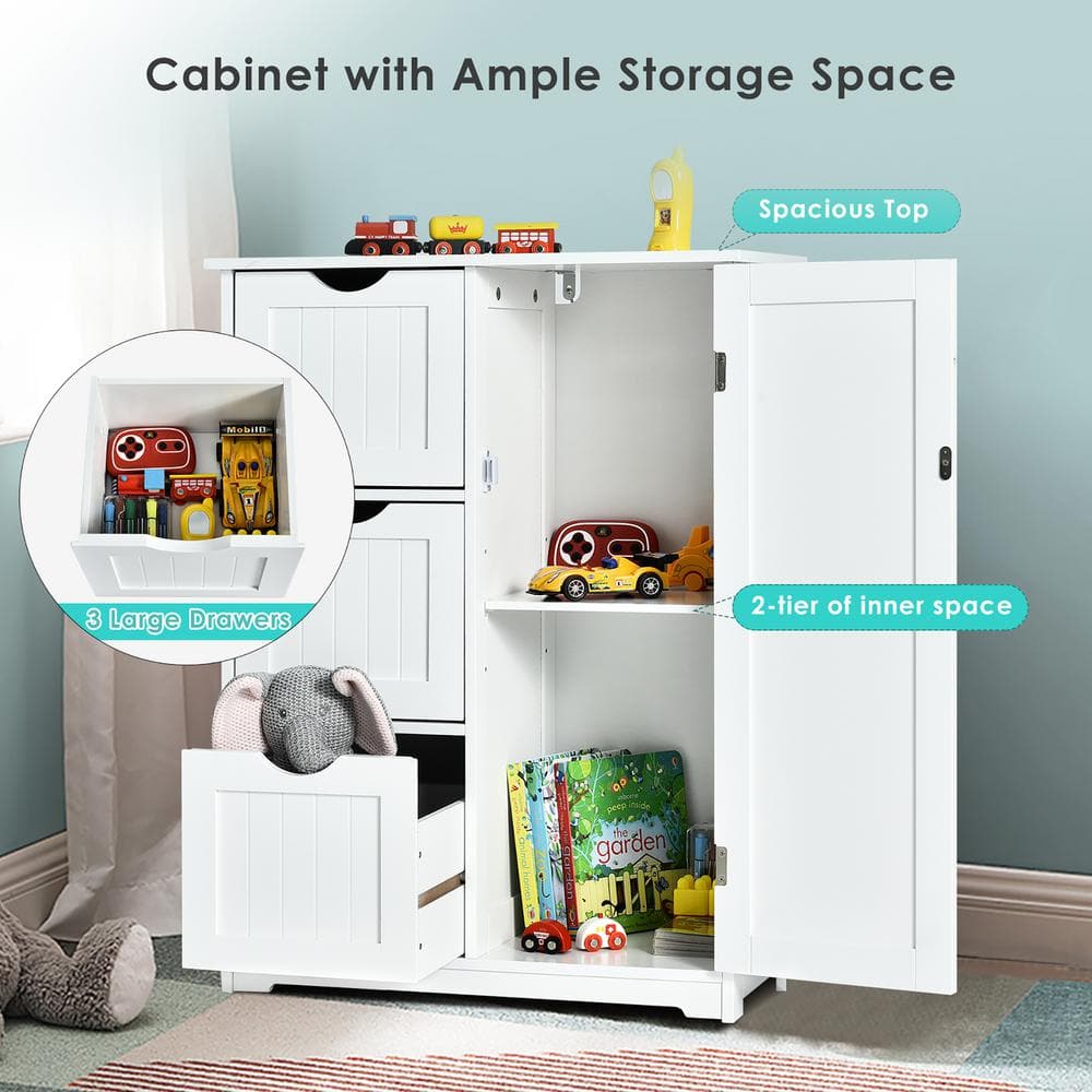 Abilene White Framed Bath Cabinet with Adjustable Shelving and 3 Drawers