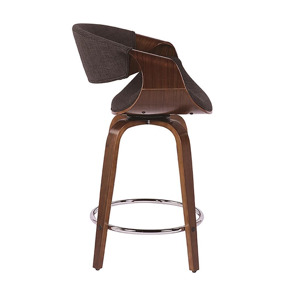 Walnut Wood and Charcoal Fabric Swivel Counter Stools
