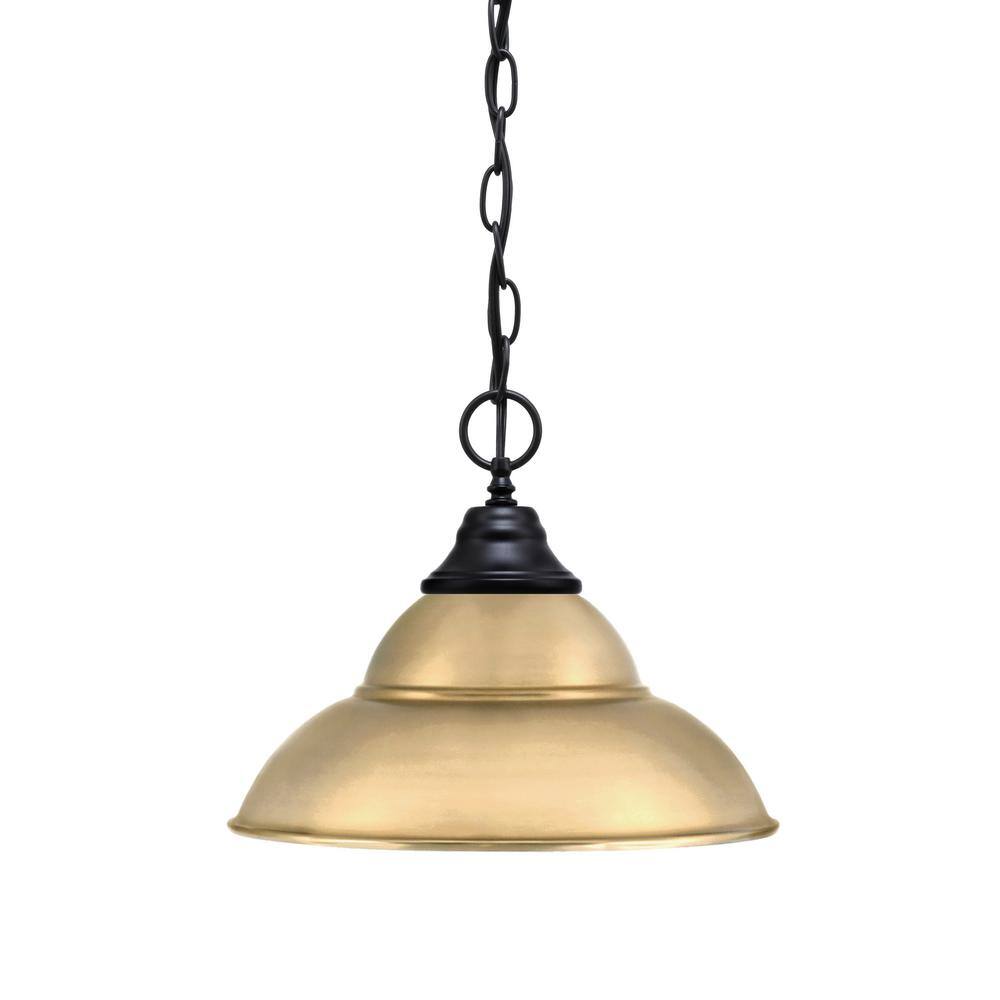 Kingston 100-Watt 1 Light Black Finish Shaded Pendant Light with 13 in. New