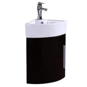 Myrtle 16-1/2 in. Corner Wall Mounted Vanity Combo in Black with Ceramic Sink in White with Faucet Drain and Overflow