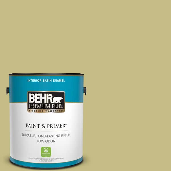 BEHR PREMIUM PLUS 1 gal. #T13-19 Gnome Green Satin Enamel Low Odor Interior Paint & Primer