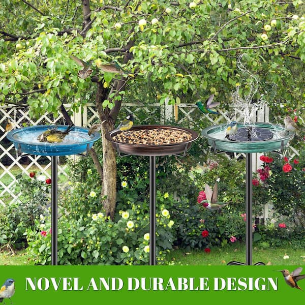 27.6 in. x 11 in. Retro Green Plastic Bird Bath with Heavy Duty Metal Stake Stand