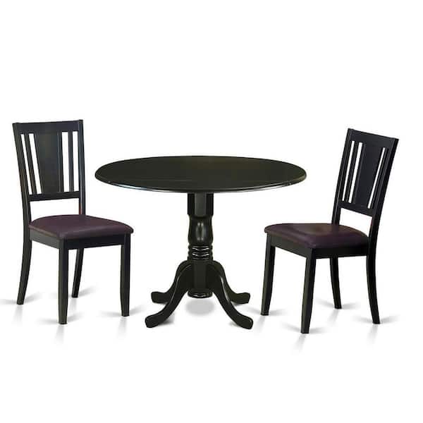East West Furniture 3-Piece Black Finish Solid Wood Top - Dining Room Set - Seats 4