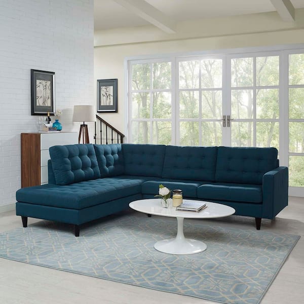 MODWAY Empress 101 in. Mid-Century Modern Upholstered Fabric Left-Facing Sectional Sofa in Azure