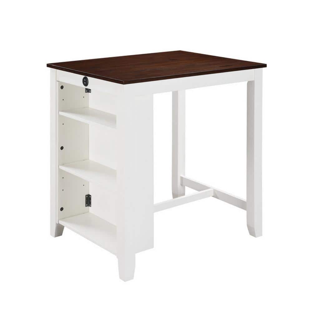 Benjara 36 in. White and Brown Wood 4 Legs Dining Table Seating 4 ...