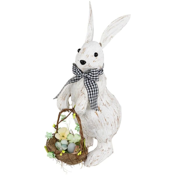 Rabbit with Easter Basket Decoration-13 in.-Brushed White