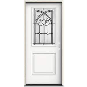 36 in. x 80 in. Left-Hand/Inswing 1/2 Lite Ardsley Decorative Glass Modern White Fiberglass Prehung Front Door