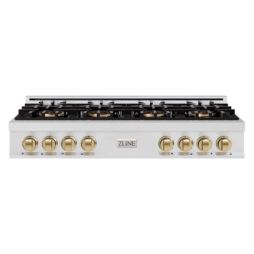 Autograph 48 in. Classic Gas Rangetop with 8-Burner DuoPro Cooktop in Satin Stainless and Champagne Bronze Accents