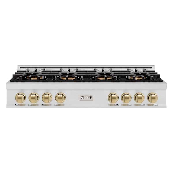 Autograph 48 in. Classic Gas Rangetop with 8-Burner DuoPro Cooktop in Satin Stainless and Champagne Bronze Accents