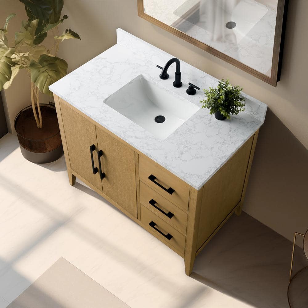 Natural Oak 42" Single Bathroom Vanity with Marble Top