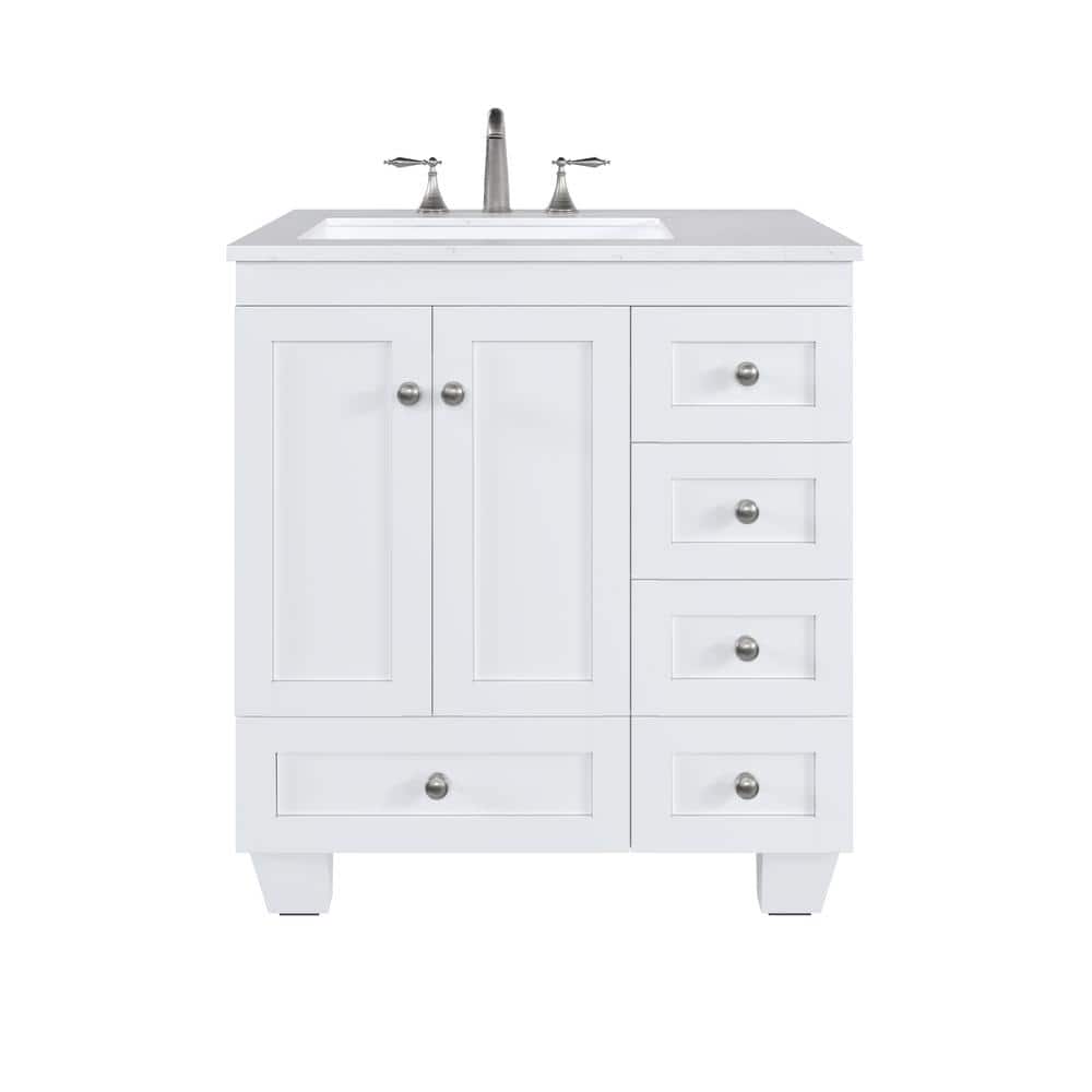 White 30" Bathroom Vanity with Carrara Quartz Top