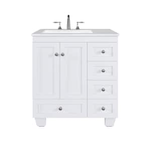 Acclaim 30 in. W x 22 in. D x 33.8 in. H Single Sink Freestanding Bath Vanity in White with White Carrara Quartz Top