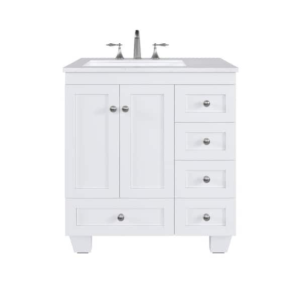 Acclaim 30 in. Single Sink White Bath Vanity with White Carrara Quartz Top (Assembled)