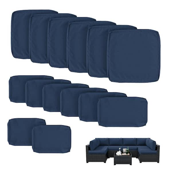 14-Piece Patio Cushion Covers Replacement with Zipper for Sectional Sofa Set, Slipcovers for Outdoor Cushions Navy Blue