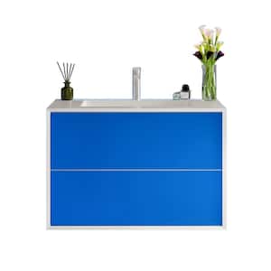 Vienna 36 in. W x 20 in. D x 22 in. H Floating Bathroom Vanity in Blue with White Acrylic Top weith White Sink